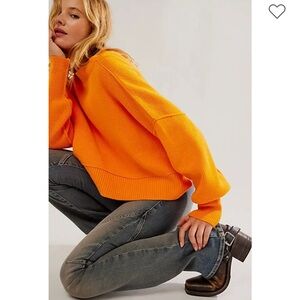 Free People Easy Street Bright‎ Marigold Tunic Sweater Size S NWT cropped